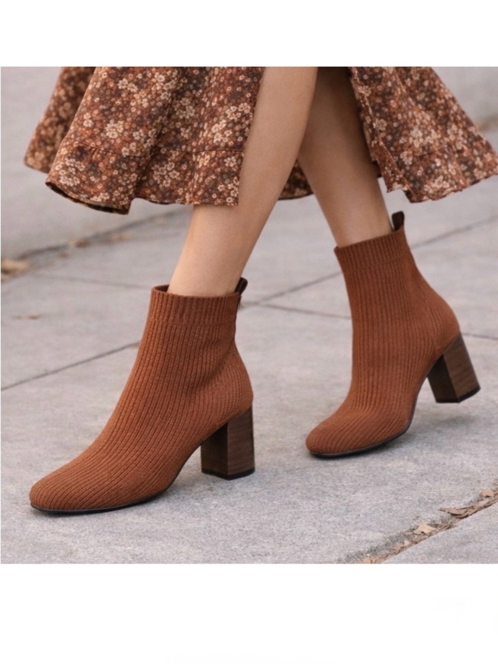 Joie Neely Rust Burnt Orange Block Heel Knit Pull On Sock Ankle Boot Size 7.5